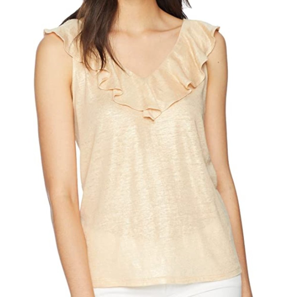 LILLY PULITZER Alessa NWOT sand dune color ruffled neckline shimmery tank top